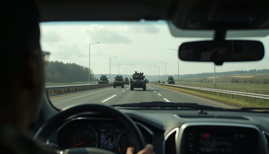 Навіть на мирних трасах можуть зустрічатися військові колони.